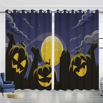 Happy Halloween Cartoon Pumpkin Готовые тонкие жалюзи на окна Шторы для спальни Детская гостиная Ванная комната Кухня Дверь Холл W50 X H130(CM)X2&Hook