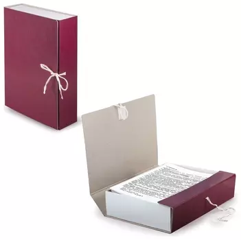 Короб архивный (240х330 мм), 80 мм, 2 завязки, бумвинил, до 700 листов, бордовый, Staff, 126900