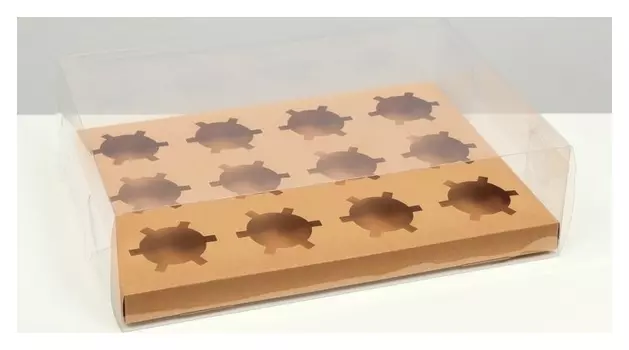 Коробка на 12 капкейков, крафт, 34.7 × 26.3 × 10 см