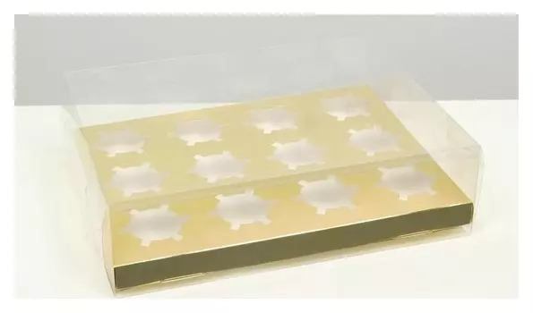 Коробка на 12 капкейков, золото, 34,7 × 26,3 × 10 см