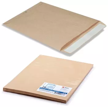 Конверт-пакеты С4 плоские (229х324 мм), до 90 листов, крафт-бумага, отрывная полоса, комплект 25 шт., 161150.25