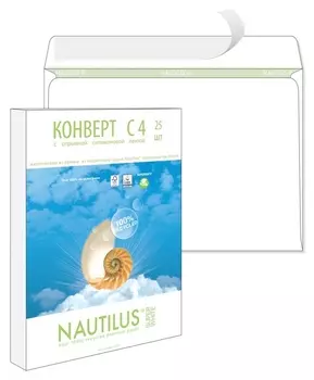 Конверты Nautilus,эко, с4(229х324мм), стрип,90г, 25шт/уп