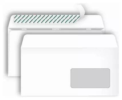 Конверты Postfix Е65 стрип,пр.окно110х220 80г/м2, 1000шт/уп