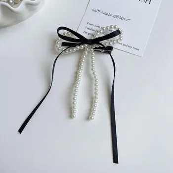 Заколка для волос Sweet Forest Pearl Bow - милый, девчачий, элегантный стиль синий
