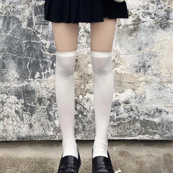 Jk черно-белые длинные носки для женщин Lolita Solid до колена бархатные носки для девочек модные кавайные сексуальные косплей нейлоновые носки S-XL One Size