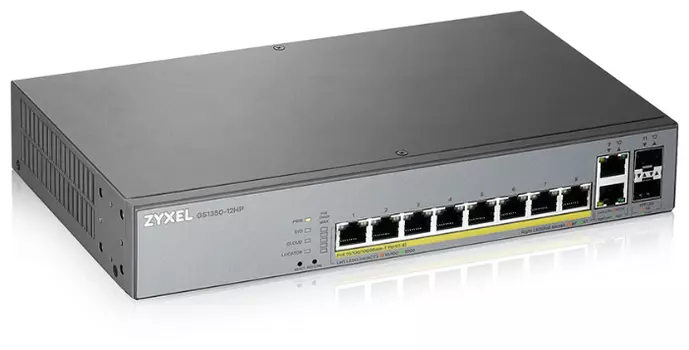Коммутатор ZYXEL GS1350-12HP, управляемый, кол-во портов: 10x1 Гбит/с, кол-во SFP/uplink: SFP 2, установка в стойку, PoE: 8x30Вт (макс. 130Вт) (GS1350-12HP-EU0101F)