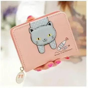 Women Cute Cat Wallet Small Zipper Girl Wallet Brand Designed Pu Leather Women Coin Purse Female Card Holder Wallet Billetera зелёный