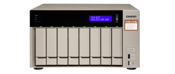Сетевой RAID-накопитель QNAP TVS-873e-8G NAS, 8-tray w/o HDD, 2xM.2 SSD Slot, 2xHDMI-port. Quad-сore AMD quad-core 2.1 GHz up to 3.4 GHz , 8GB DDR4 (2