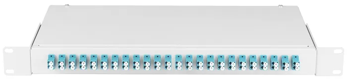 Кросс оптический стоечный NikoMax NMF-RP48LCUS2-WS-ES-1U-GY укомплектованный на 48 портов LC/UPC, SM 9/125 OS2, стальной, серый, в комплекте: адаптеры