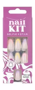 Набор накладных ногтей формы балерина Selfie Star Short Length Nails Kit Colorful French