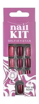 Набор накладных ногтей формы мягкий квадрат Selfie Star Short Length Nails Kit Bordeaux