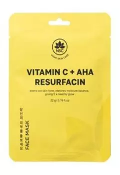 Обновляющая тканевая маска для лица с витамином С и AHA-кислотами NSC Name Skin Care Vitamin C + AHA Resurfacin Face Mask
