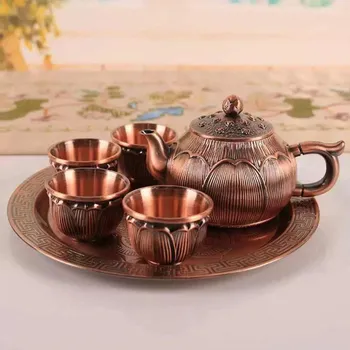Чайный сервиз из цинкового сплава Baifu, винтажный, зеленый, антикварный, цветной, украшения, набор для заваривания чая, поднос, чашка, чайник, металлические изделия