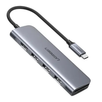 Концентратор UGREEN 70410 USB-C to 3*USB 3.0-A, HDMI, TF/SD, серый космос