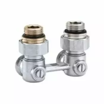 Узел нижнего подключения радиаторов Oventrop Multiflex F 1/2"НРx3/4"НР, из латуни, никелир., артикул 1015884, угловой