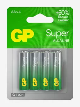 Батарейки пальчиковые алкалиновые GP АА Super Alkaline, 4 шт, Зеленый