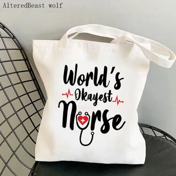 Женская сумка-шоппер World Nurse с принтом Kawaii Bag Harajuku Холщовая сумка-шоппер для девочек Сумочка-тоут на плечо Женская сумка 24*26cm