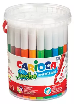 Фломастеры Carioca 42312 Jumbo смываемые 50цв. банка с ручкой