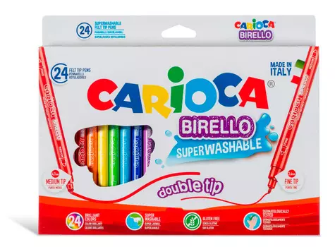 Фломастеры Carioca Birello 41521 24цв. двусторонние пакет с европодвесом