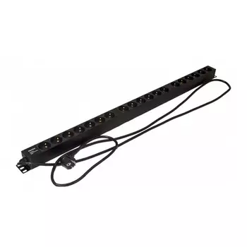 Hyperline SHE-19SH-2.5EU Блок розеток, вертикальный, 19 розеток Schuko, кабель питания 2.5м (3х1.5мм2) с вилкой Schuko 16A, 250В, 780x44.4x44.4мм (ДхШхВ), корпус алюминий, черный