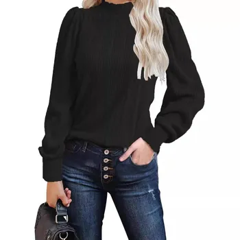 VEZFAA Women s Fashion Casual Spring Fall Solid Color Print Long Sleeve Half Turtleneck Pullovers & Long Sleeves S оранжевый