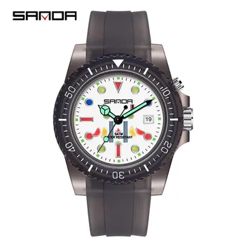 Молодежные часы SANDA TJ6078 с двойным календарем, светящиеся для школьников младших классов, простой индивидуальный прозрачный ремешок для часов, мужские и женские часы