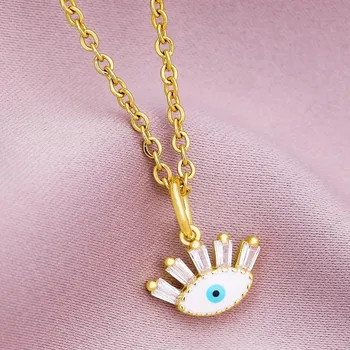 Турецкое ожерелье Lucky Evil Eye, женское 5 стилей, CZ Eyes, женский шарм, модная эмалированная цепочка из нержавеющей стали, ожерелье, ювелирное изделие, подарок Blue color45cm