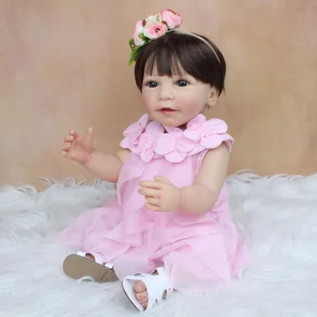 BZDOLL 55 см полностью силиконовая кукла реборн для маленьких девочек игрушка 22 дюйма виниловая принцесса для малышей классическое платье Boneca подарок на день рождения игрушка для купания Brown eyes, full silicone