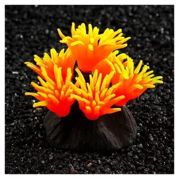 Декор для аквариума коралл Pyrostegia Ignea силиконовый, 8 х 8 х 9 см, оранжевый