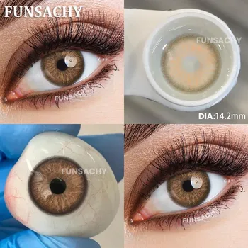 FUNSACHY 2 шт. цветные контактные линзы для глаз, синие, серые, коричневые контактные линзы, макияж глаз, ежегодная косметика, зрачки, зеленые цветные линзы