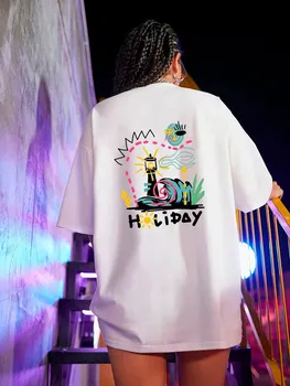 Happy Holiday Train Unisexga Графический уличная футболка Женские летние хлопковые топы High Street с коротким рукавом Повседневные футболки унисекс L