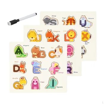 Educational Learning Puzzles Set Alphabet Puzzle Board Wooden Animal Game for