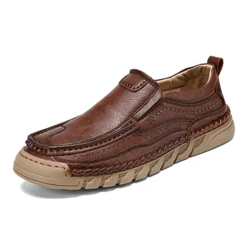 Fashion2024 New Arrival Men Shoes Leather Comfortable Loafers Male Breathable Hollow Out Flats Men s Casual Slip on Driving Shoes Men 38 чёрный