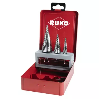 RUKO RK-101026 Набор ступенчатых сверл 4-12, 4-20, 4-30 мм, HSS, 118°, со спиральными канавками, в металлическом кейсе