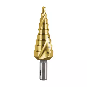 RUKO RK-101051T Сверло ступенчатое 4,0-20,0 мм, 9 ступеней, HSS TiN, 118°, со спиральными стружечными канавками
