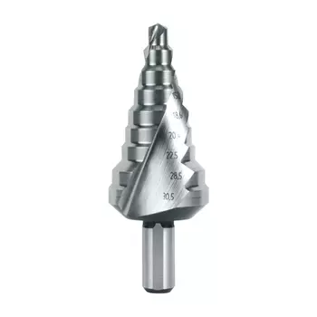 RUKO RK-101098T Сверло ступенчатое 6,0-30,5 мм, 9 ступеней, HSS TiN, 118°, со спиральными стружечными канавками