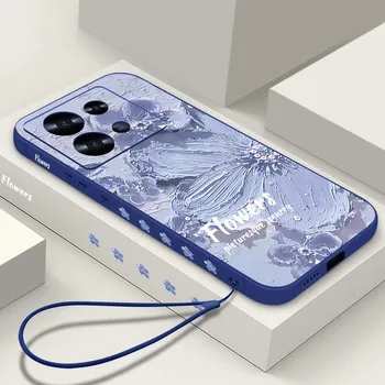 Ударопрочный рельефный цветочный принт чехол для Xiaomi 14t 13t 12t 11t Poco F6 X6 X5 Pro Redmi Note 13 12 11 10 Pro защита объектива тонкий Tpu мягкий ремешок чехол Redmi Note 13 4G фиолетовый