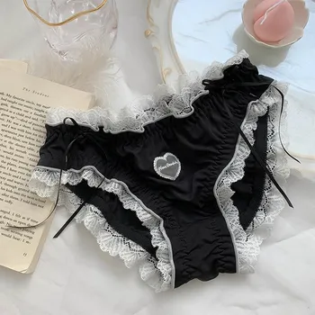 Плюс размер Лолита сексуальное кружевное нижнее белье женские трусики Ice Silk высокоэластичные трусы для девочек-студенток большие трусы L синий
