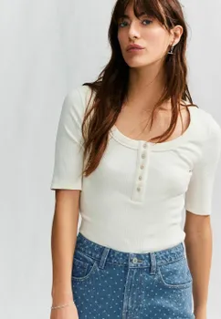 Базовая футболка REGULAR FIT - WIDE SHORT SLEEVE BUTTON HENLEY Next, слоновая кость