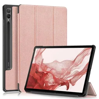 Чехол для Samsung Tab S9 Fe Plus 12,4 дюйма, тройной кожаный чехол с магнитной подставкой, жесткий смарт-чехол для чехла Galaxy Tab S9 FE S9 Plus Tab S9 (11 inch) чёрный
