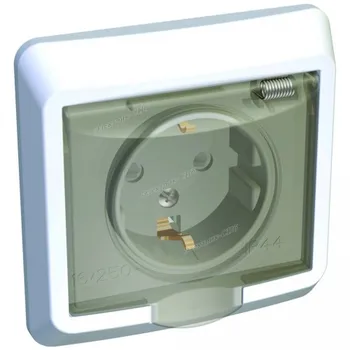 Розетка Schneider Electric PC16-044B Этюд 1-ая с заземлением, со шторками, с крышкой, скрытая, 16 А, 250 В, IP44, в сборе (белая)