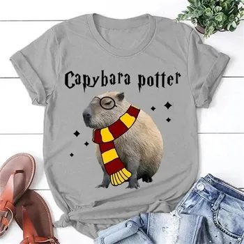 Футболка Capybara Potter для мужчин, новая популярная летняя футболка с графическим принтом, короткий рукав, женская мода, повседневные футболки для отдыха на открытом воздухе, топы S
