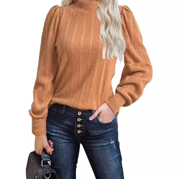 Sweatshirt For Women Fall Fashion Long Sleeve Shirts High Neck Solid Color Basic Tops Pullover L чёрный