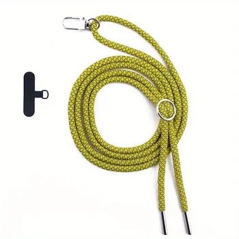 Colorful Plaid Metal Reflective Phone Lanyard Anti-loss Mobile Phone Adjustable Removable Neck Rope Safety Tether Key Chain чёрный