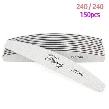 Пилочки для ногтей, буферная наждачная бумага, зернистость 80/100/150/180/240, для маникюра, прочная, толстая шлифовальная пилочка для ногтей в форме полумесяца, лайм, инструменты