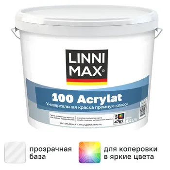 Краска фасадная Linnimax 100 Acrylat прозрачная база Б3 9.4 л