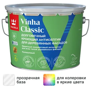 Антисептик кроющий Tikkurila Vinha Classic VVA полуматовый белый 9 л