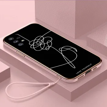 Роскошный чехол для телефона из ТПУ с ремешком для Samsung Galaxy A04 05s A13 A14 A24 A54 A34 Note20 S23 Ultra, чехлы A18 Love Yourself, чехол с цветочным рисунком Samsung Galaxy A01
