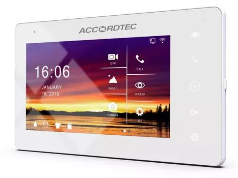 Видеодомофон AccordTec AT-VD 720W WH цветной, 7" WI-FI, LAN. Удалённое подключение к монитору через приложение Tuya Smart для Android и IOS