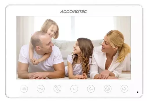 Видеодомофон AccordTec AT-VD 751C/M K EXEL WH 7" TFT (800х480) CVBS PAL/NTSC. Сенсорные кнопки, подключение до 2х вызывных панелей